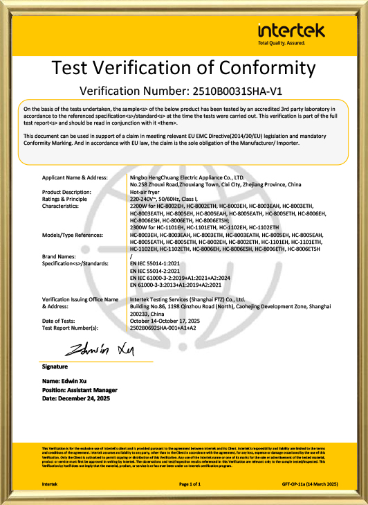 Ningbo Hengchuang Electric Appliance Co., Ltd.